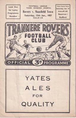 Tranmere Rovers v Mansfield Town Match Programme 1957-01-12